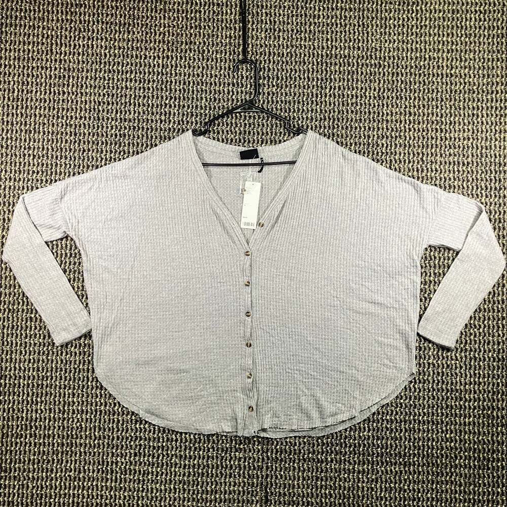 Out From Under Urban Outfitters Women's M Gray Waffle Knit Button Front Top NWT